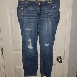 torrid Women's Blue Denim Ripped Jeans with Gold Stitching